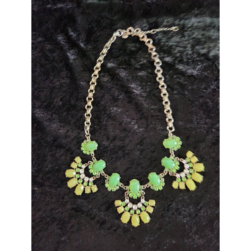 J. Crew Faux Jade Rhinestone Double Rolo Springtime Statement Necklace - Picture 2 of 5